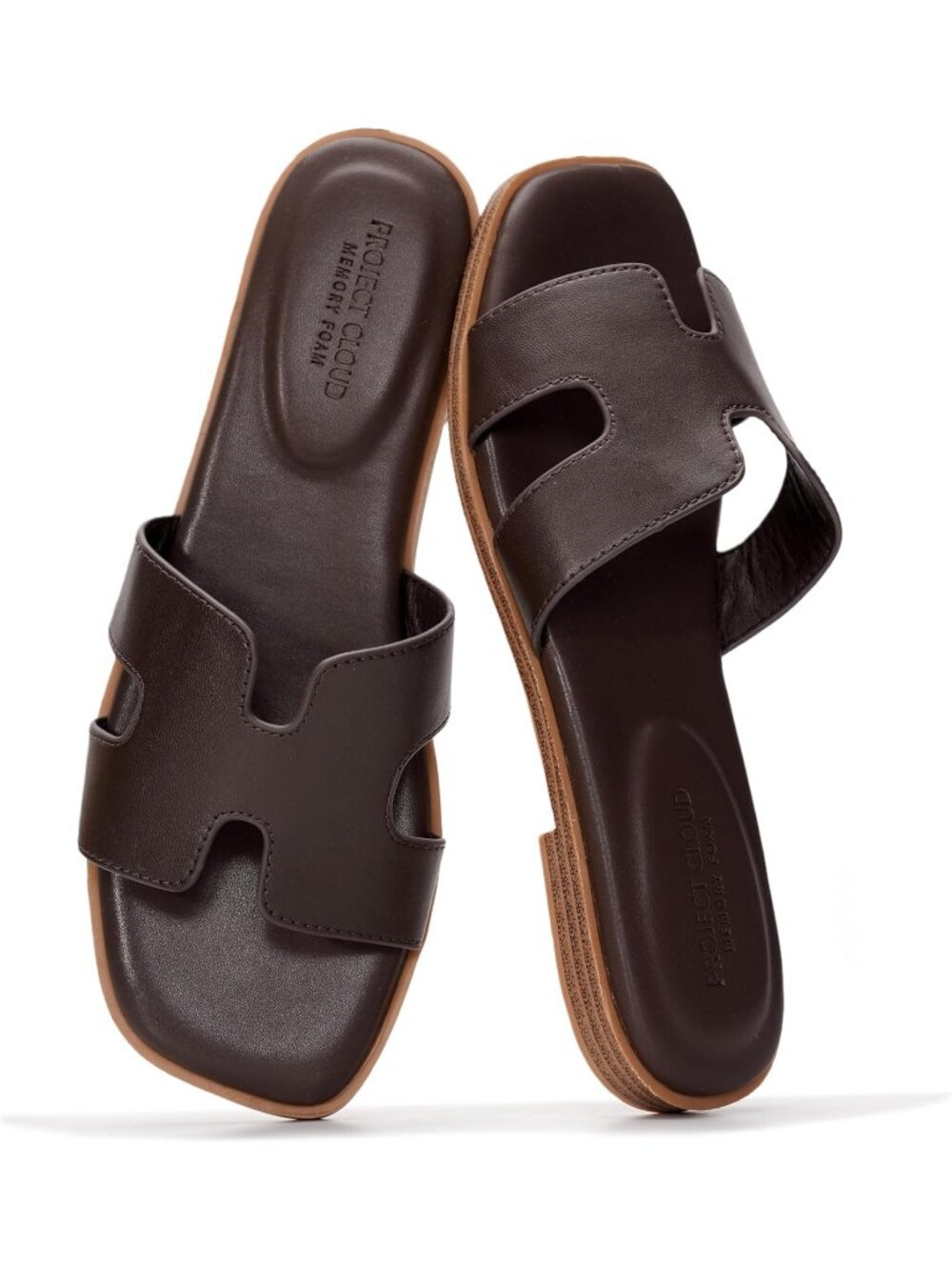 Women Dark Chocolate Genuine Leather Sandal Flat Slide Mule Memory Foam Footwear